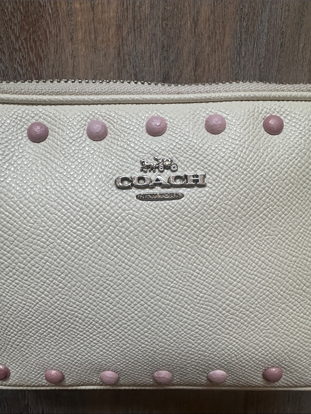 Coach Double-Zip Pouch with Metallic Rivets in Chalk Crossbody Bag Purse - Picture 2 of 16
